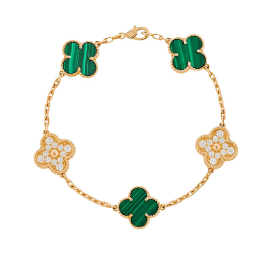 5 Motif Bracelet - Malachite diamond