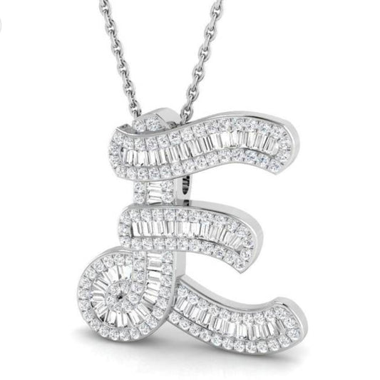 'E' Initial Baguette Pendant