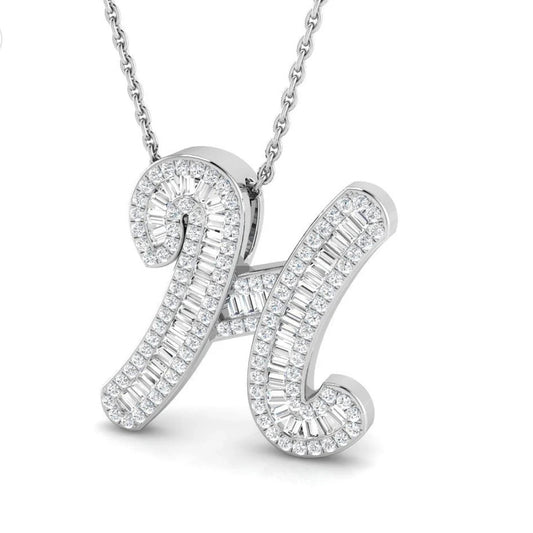 'H' Initial Baguette Pendant