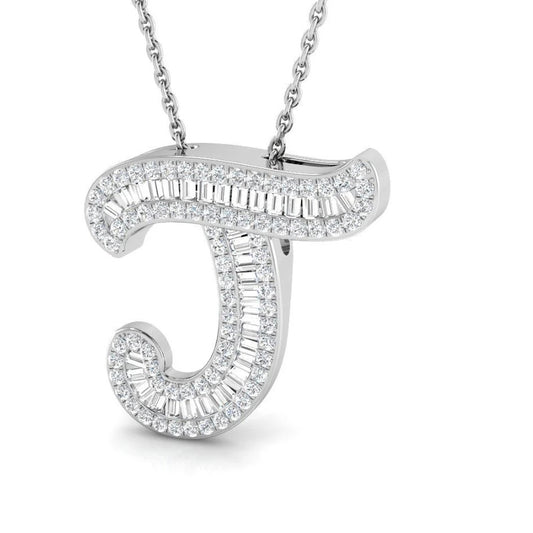 'J' Initial Baguette Pendant