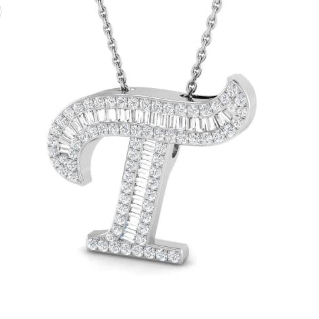 'T' Initial Baguette Pendant